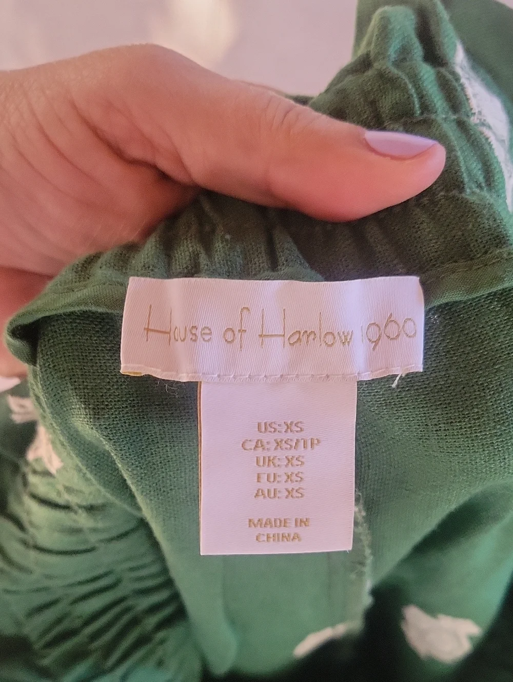 House of Harlow 1960 Green/White Embroidered Halter Top & Pants Set Sz XS
